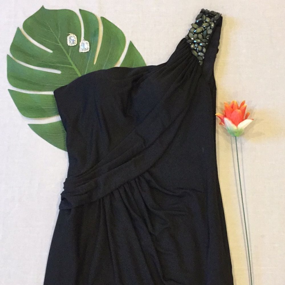 ✨Black Beaded One Cold Shoulder‎ Evening Dress 👗